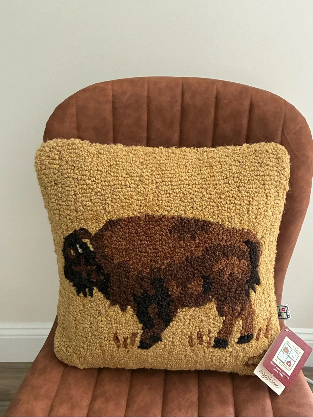 Handmade Buffalo Hooked Wool Throw Pillow